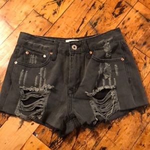Black denim shorts
